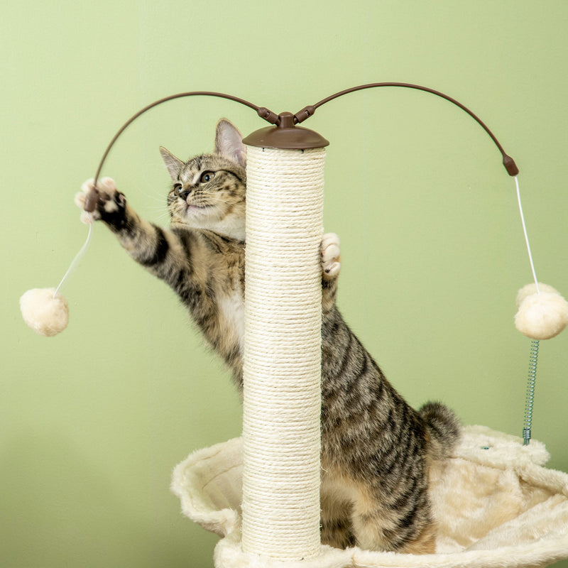 PawHut Cat Tree for Indoor Cats w/ Scratching Posts Hammock, Toy Ball - Beige