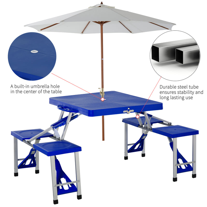 Outsunny Picnic Table Chair Set 4 Seat Aluminium PP W/ 2.7cm Umbrella Hole