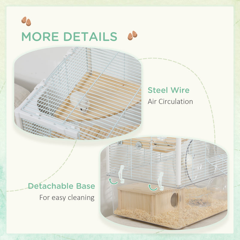 PawHut Hamster Cage, Gerbil Cage w/ Deep Bottom, Wooden Ramp, Exercise Wheel