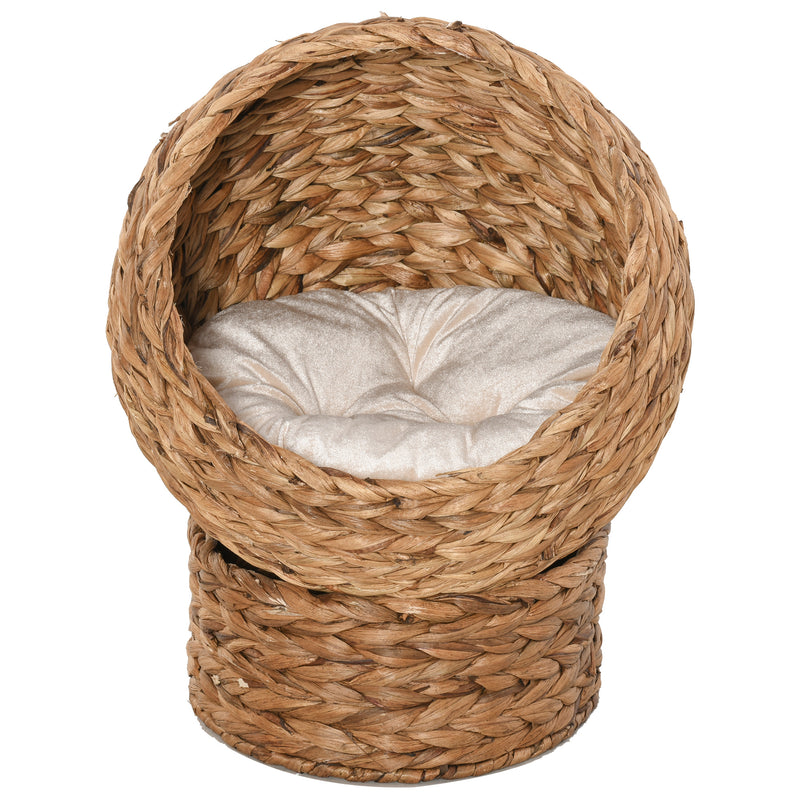 PawHut Wicker Cat House, Raised Cat Bed with Cylindrical Base, 50 x 42 x 60 cm