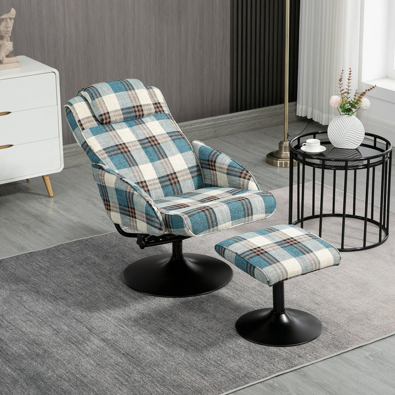 HOMCOM Swivel Armchair with Footstool and Adjustable Backrest Multicolour