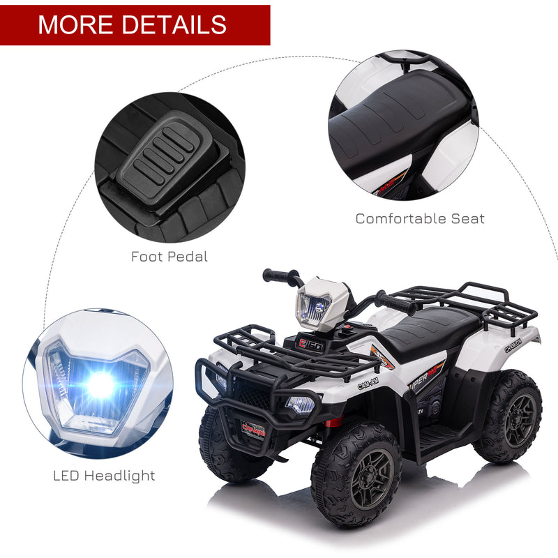 HOMCOM 12V Electric Quad Bike for Kids w/ LED Headlights, Music - White