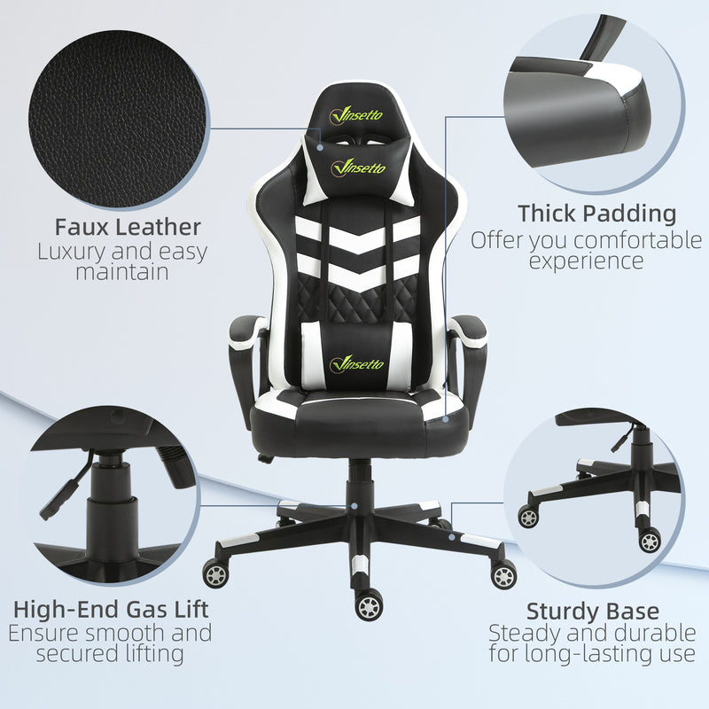 Vinsetto Racing Gaming Chair w/ Lumbar Support, Gamer Office Chair, Black White