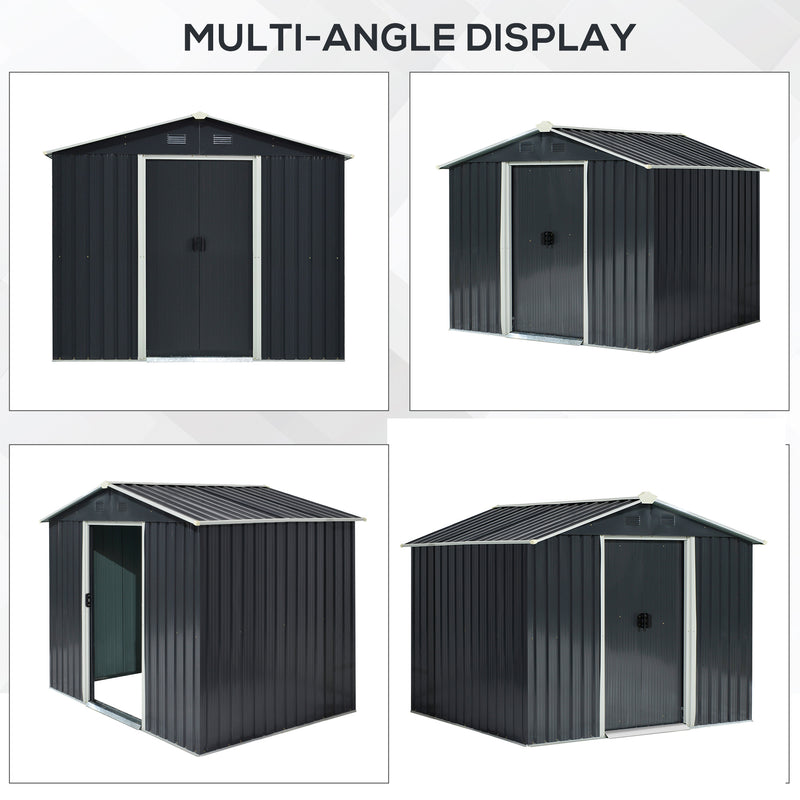 Outsunny 8 x 6ft Garden Storage Shed with Double Sliding Door Outdoor Grey