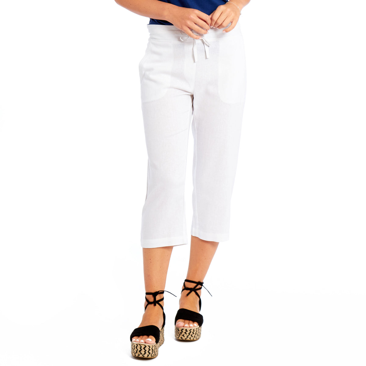 Ladies linen cropped trousers hotsell