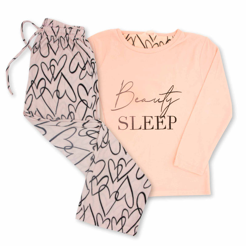 Ladies Beauty Sleep Fleece Pyjama Set-Pink