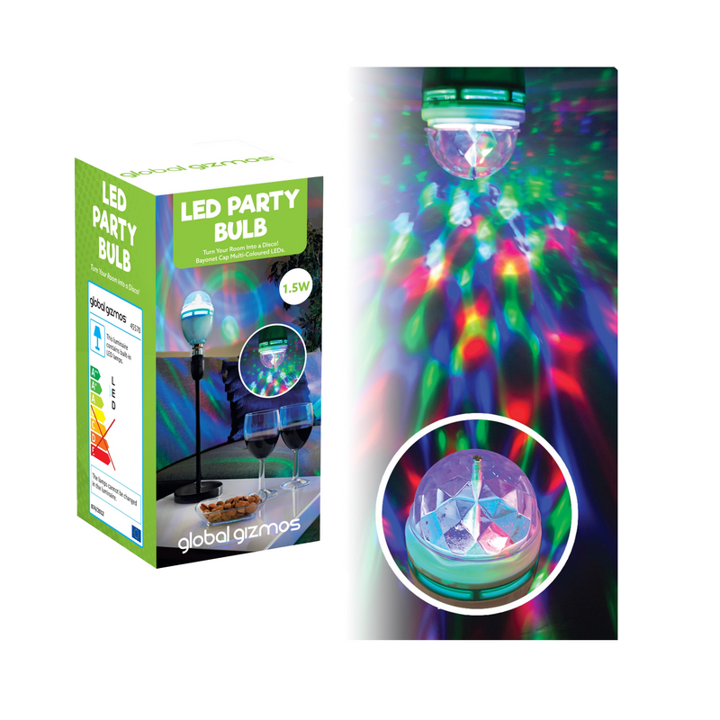 Global Gizmos 1.5W Multi Coloured LED Bayonet Rotating Disco Party Light Bulb