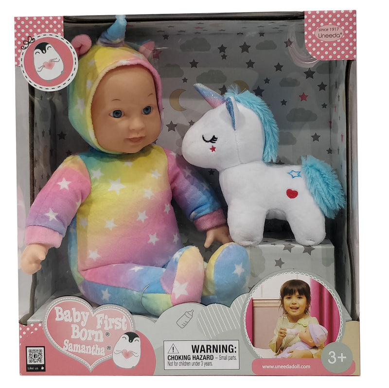 Uneeda Doll Baby First Born Samantha with Unicorn 13"