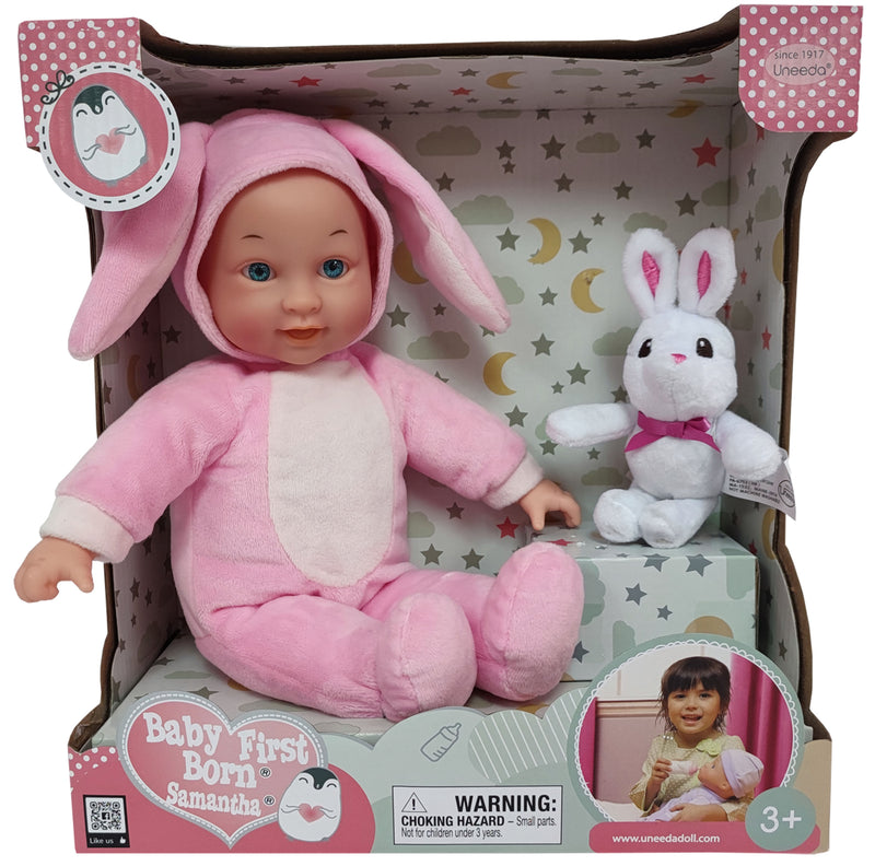 Uneeda Doll Baby First Born Samantha with Rabbit 13"