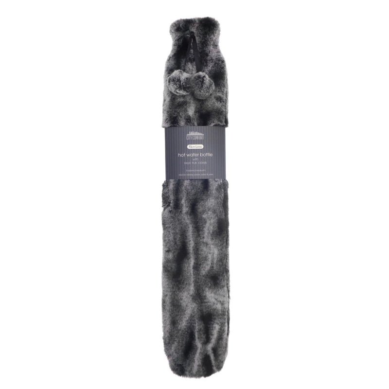 Hot Water Bottle with Luxury Faux Fur Cover 72cm Charcoal