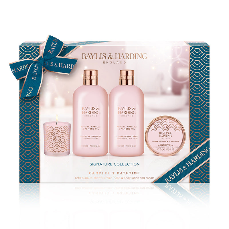 Baylis & Harding Signature Collection Luxury Candlelit Bath Time Gift Set - Jojoba, Vanilla & Almond Oil