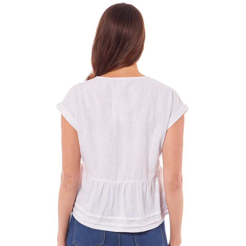 Ladies Linen Cap Sleeve Top - White