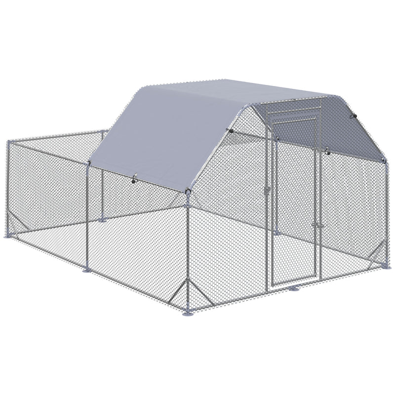 PawHut Chicken Run W/ Roof, Walk In Chicken Coop for 10-12 Chickens, Hen House