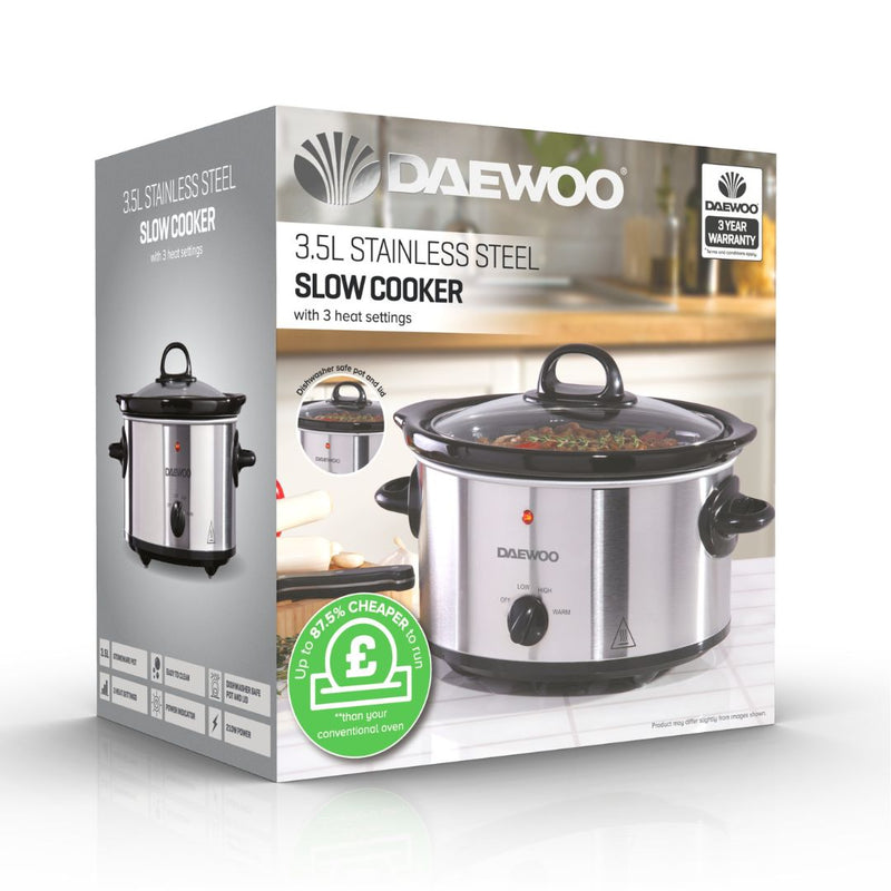 Daewoo Slow Cooker 3.5L - Stainless Steel