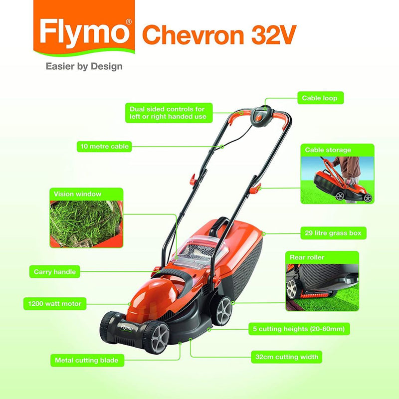 Flymo chevron deals wheeled lawnmower 32v