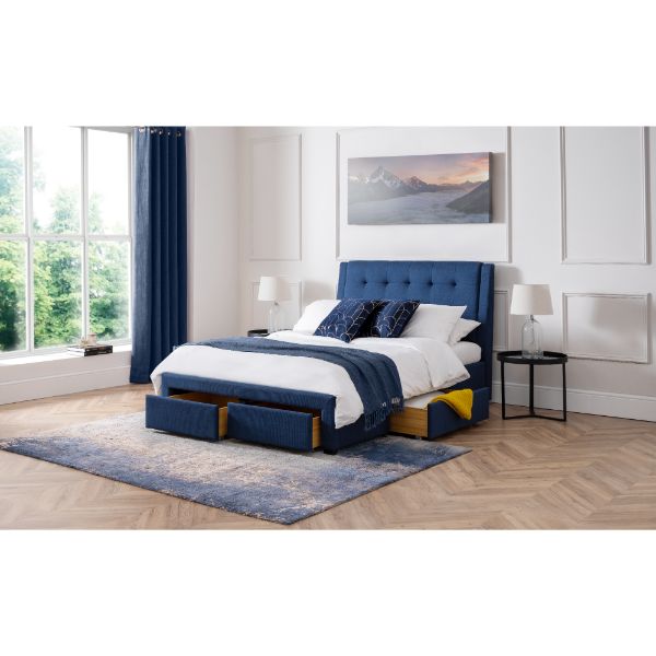 Fullerton King Bed with 4 Drawers 150cm Blue