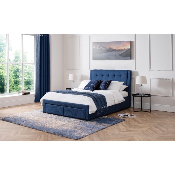 Fullerton King Bed with 4 Drawers 150cm Blue