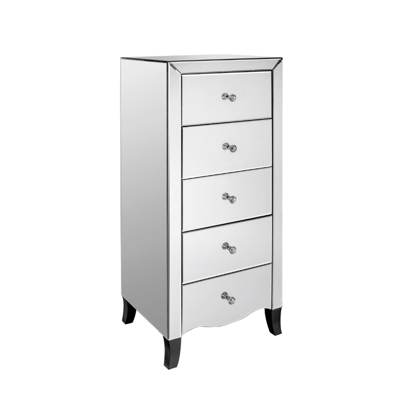 Valentina Mirrored Chest of Drawers with 5 Drawers 120cm - Mirror