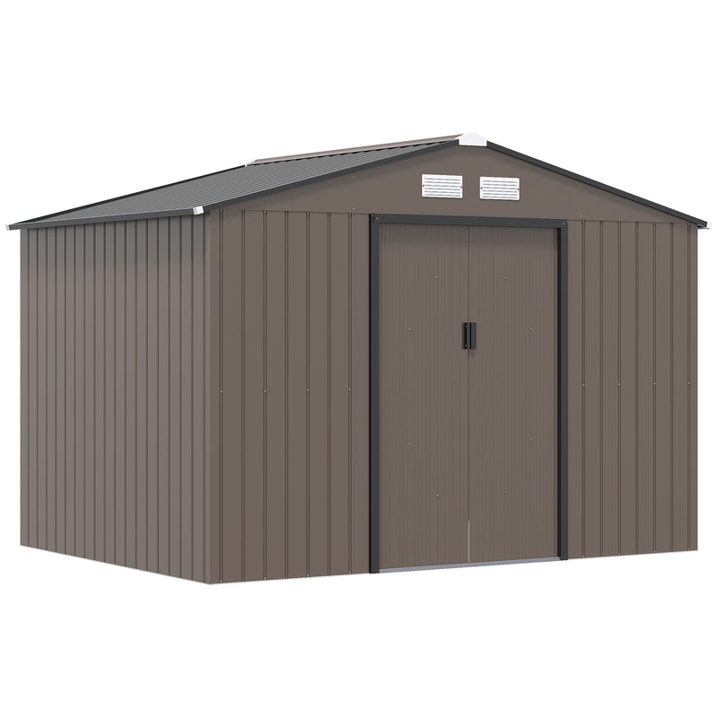 Outsunny 9 X 6FT Outdoor Storage Garden Shed Sliding Door Galvanised Metal Brown