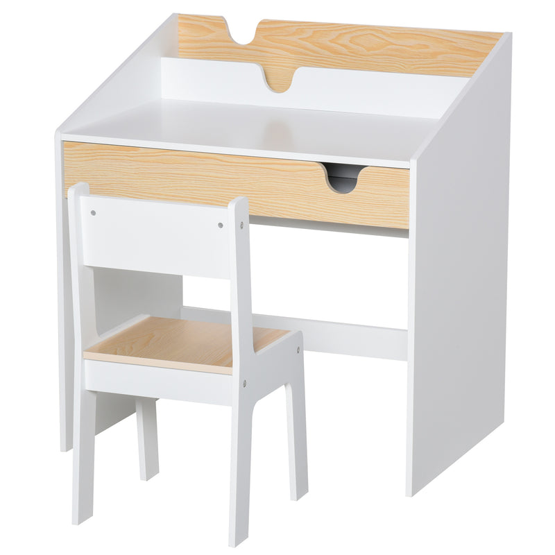 HOMCOM Two-Piece Kids Desk and Chair Set Children Study Table w/ Storage