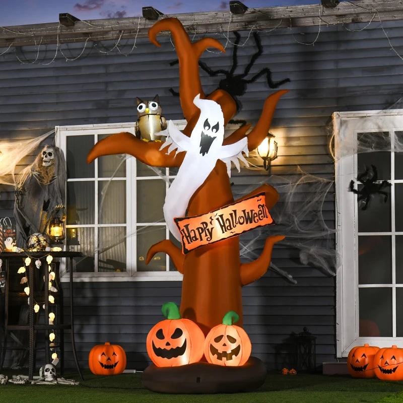 Halloween Inflatable Tree with Ghost and Pumpkins 9'