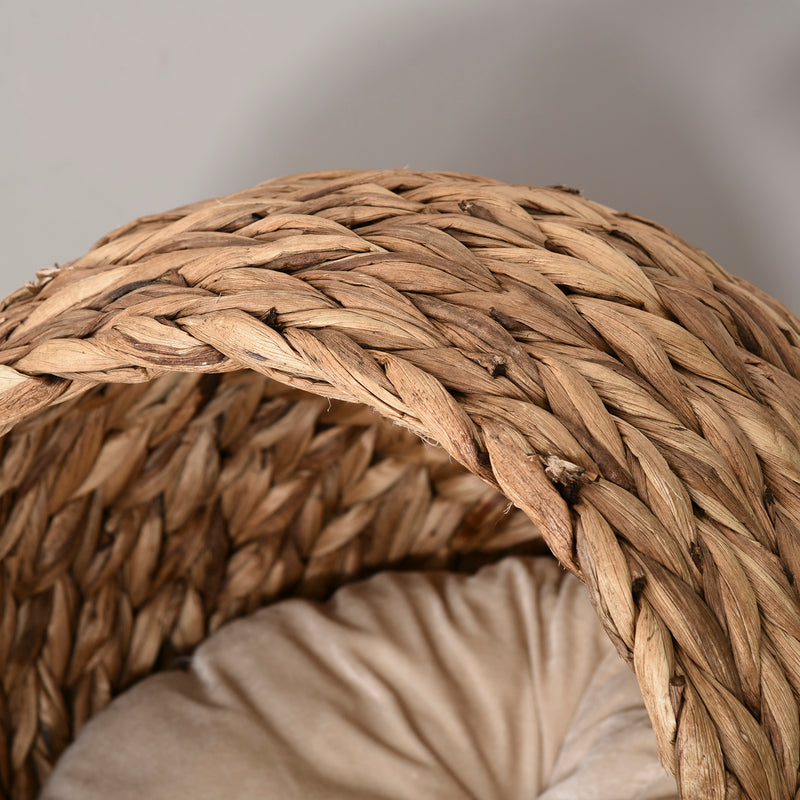 PawHut Wicker Cat House, Raised Cat Bed with Cylindrical Base, 50 x 42 x 60 cm