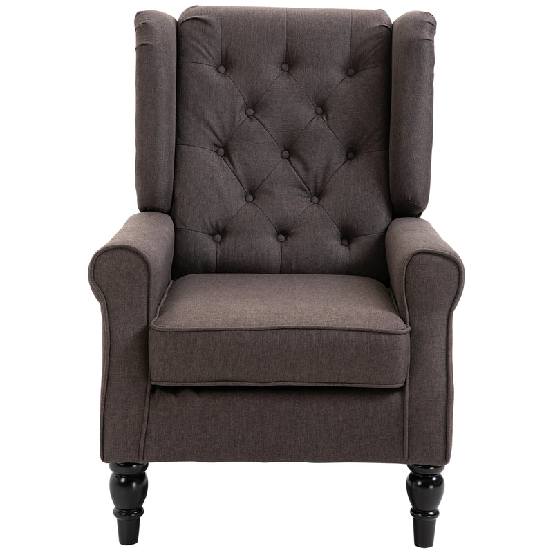 HOMCOM Accent Armchair Home Furniture Retro Tufted Club Wood Fabric Brown