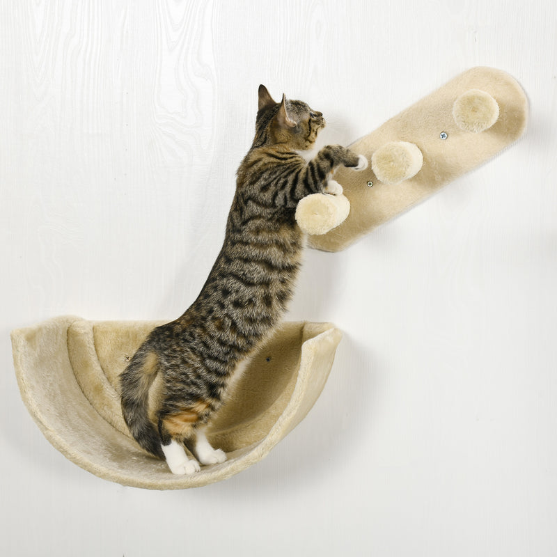 PawHut 4PCs Wall Mounted Cat Tree Cat Wall Shelves W/ Scratching Post Beige