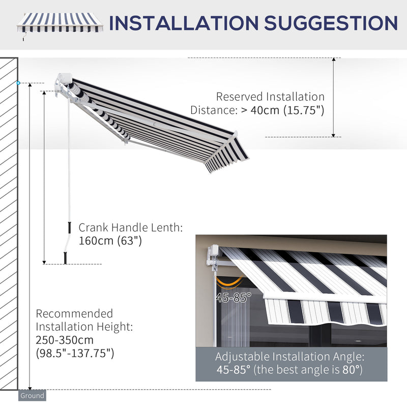 Outsunny Garden Sun Shade Canopy Retractable Awning, 2.5 x 2m, Blue and White