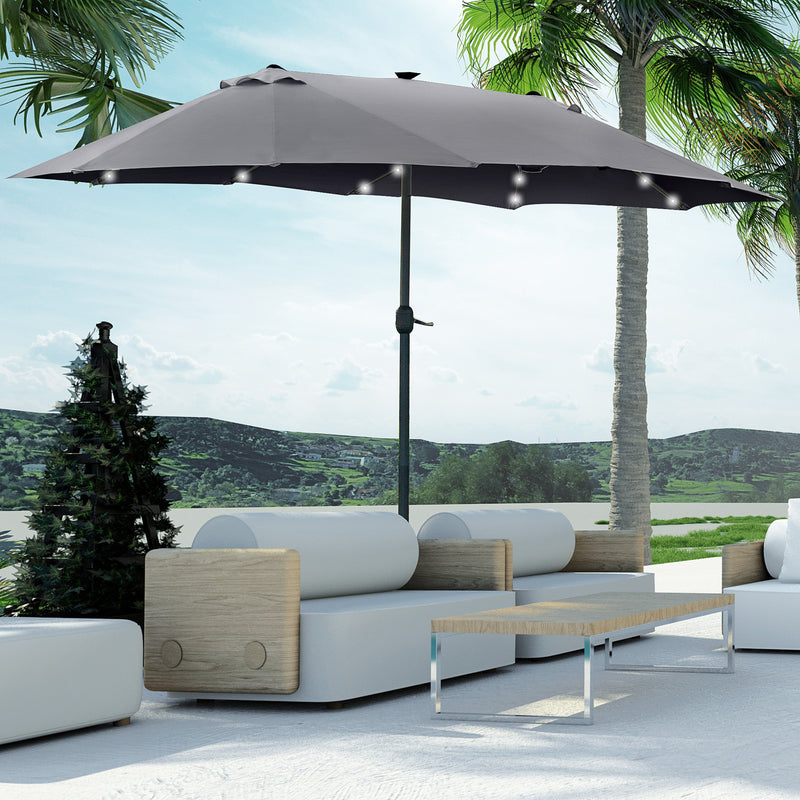 Outsunny 4.4m Double-Sided Sun Umbrella Patio Parasol Solar Lights Dark Grey