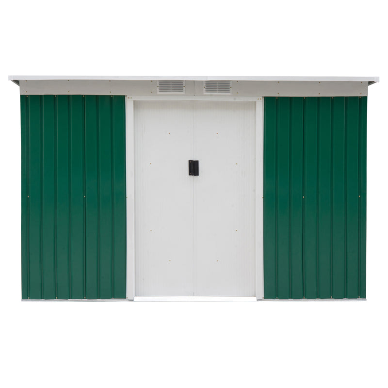 Outsunny 9 x 4FT Outdoor Metal Frame Garden Storage Shed w/ 2 Door, Dark Green