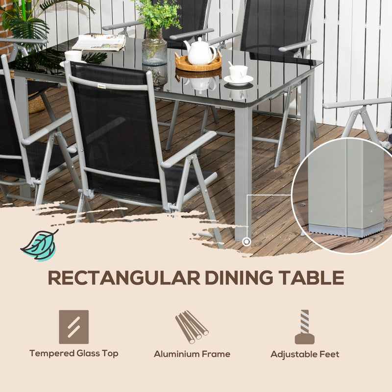 Outsunny 7 Piece Garden Dining Set, Outdoor Table and 6 Chair, Aluminium Frame