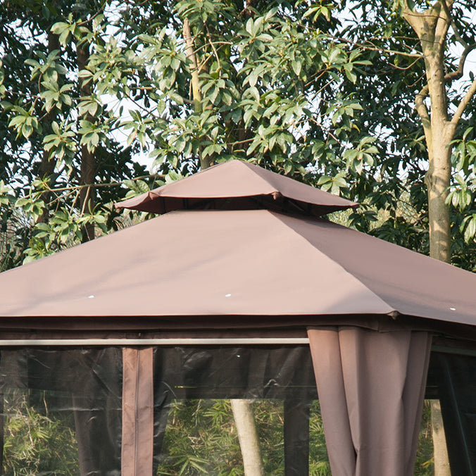 Outsunny 3 x 3(m) Gazebo Canopy 2 Tier Patio Shelter Steel for Garden Brown