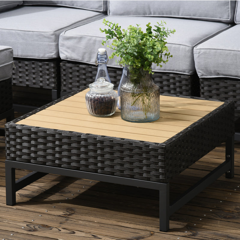 Outsunny Rattan Corner Sofa, Rattan Garden Furniture Wood Grain Plastic Table