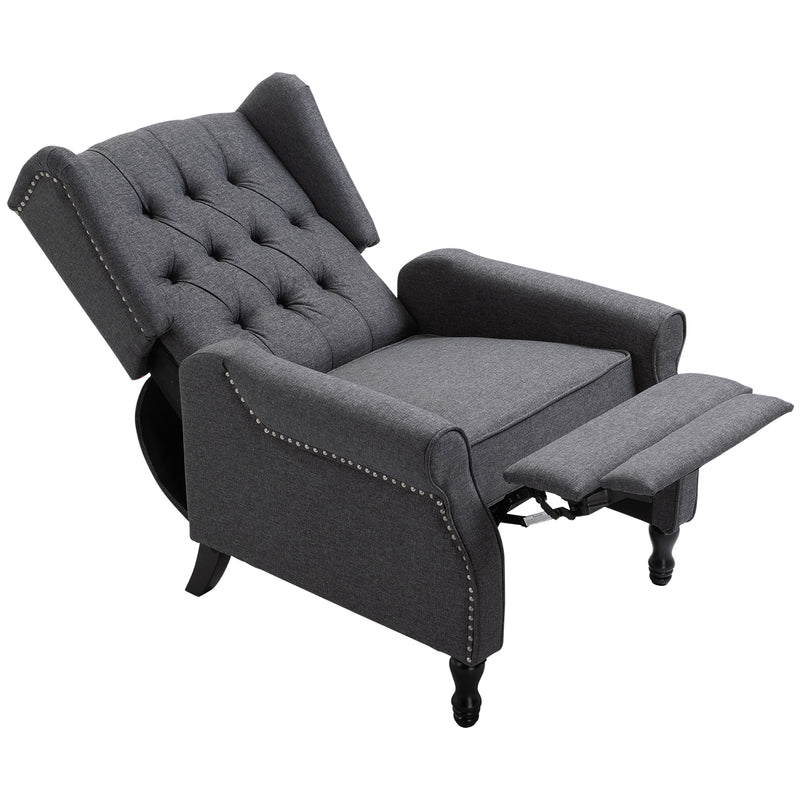 HOMCOM Manual Reclining Armchair Recliner with Retractable Footrest Dark Grey