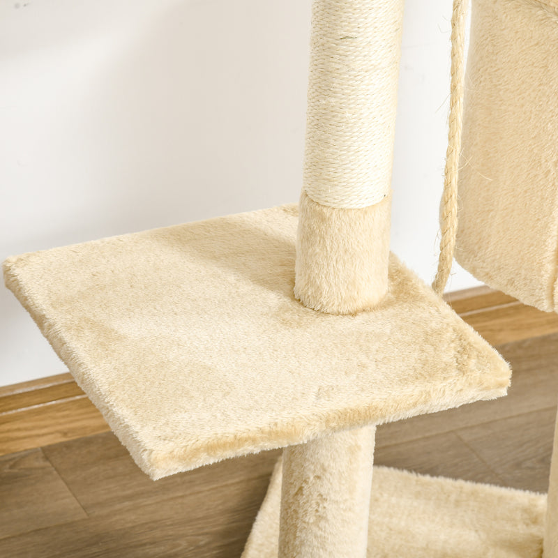 PawHut Cat Tree Activity Centre Scratching Post With Toys 4-tier Beige 114cm