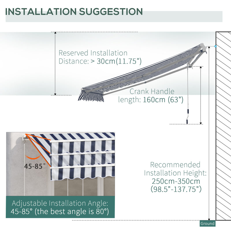 Outsunny Garden Sun Shade Canopy Retractable Awning, 4 x 3(m) Blue and White