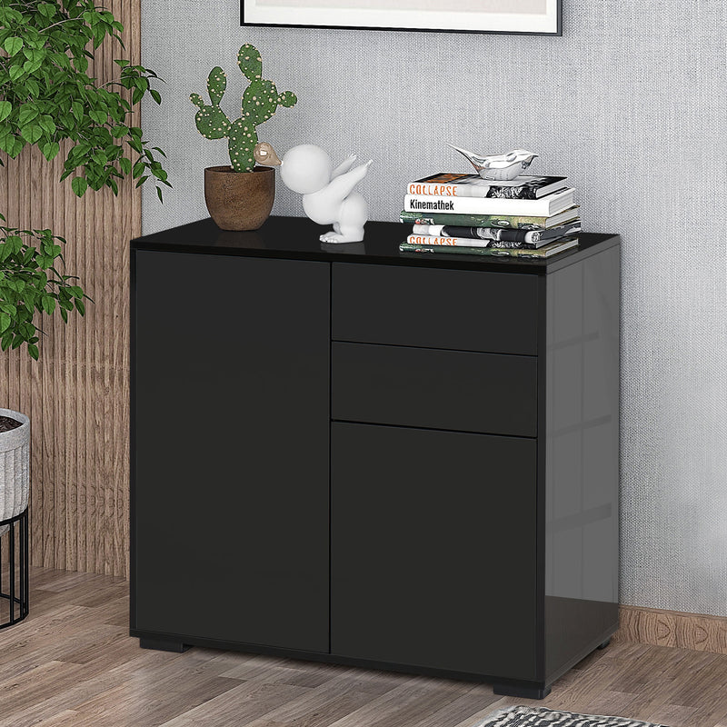 HOMCOM Side Cabinet with 2 Door Cabinet and 2 Drawer for Home Office Black