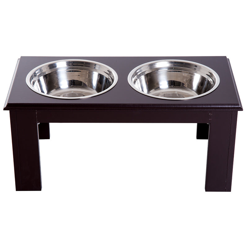 PawHut Raised Dog Bowls Pet Feeder Elevated Double Stainless Steel Water Brown