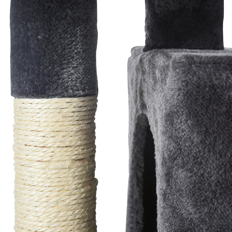 PawHut Cat Rest & Play Activity Tree w/ 2 House Perch Scratching Post Black