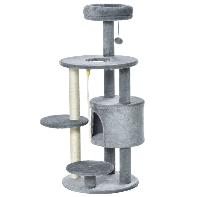 PawHut Cat Tree Tower Activity Center with Hanging Ball Toy Teasing Rope 112cm