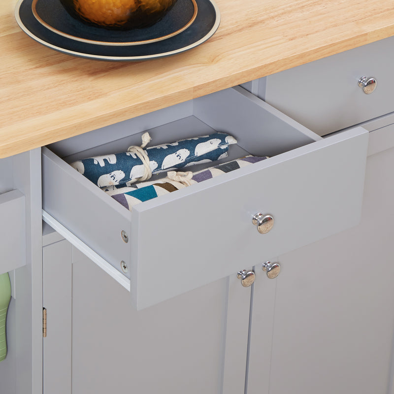 HOMCOM Rolling Kitchen Island, Utility Serving Cart with Rubber Wood Top Grey