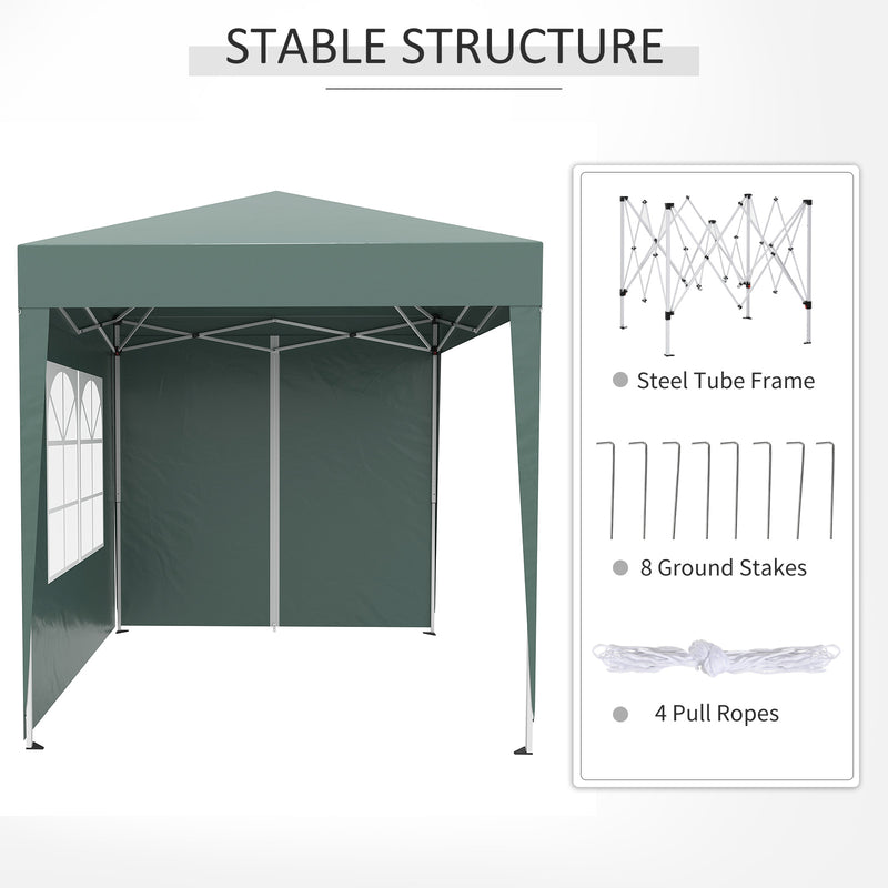 Outsunny 2mx2m Pop Up Gazebo Party Tent Canopy Marquee with Storage Bag Green