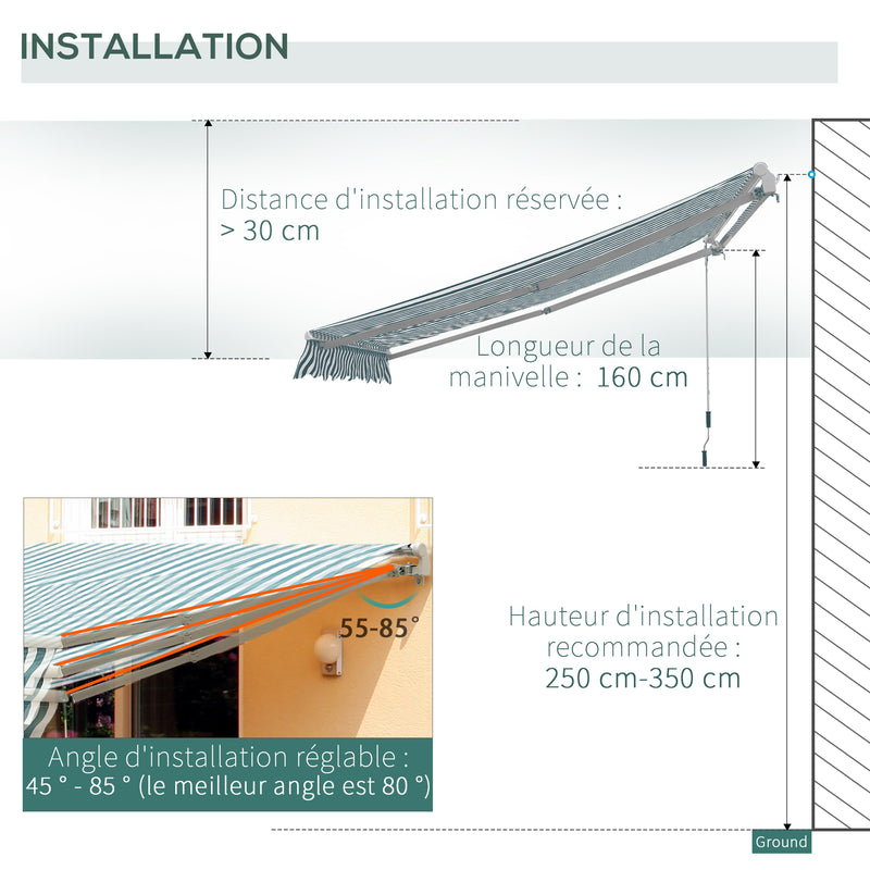 Outsunny Garden Sun Shade Canopy Retractable Awning, 4 x 3(m) Green and White