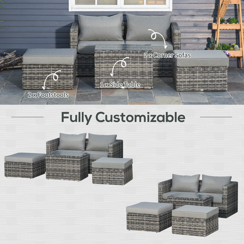 Outsunny 5 Pcs Rattan Garden Furniture Set Single Sofa Stool Coffee Table Grey