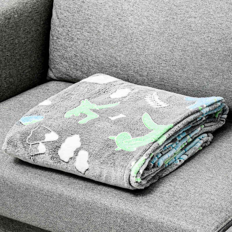 HOMCOM Flannel Fleece Blanket Double Size Glow in The Dark 203x152cm Dinosaurs