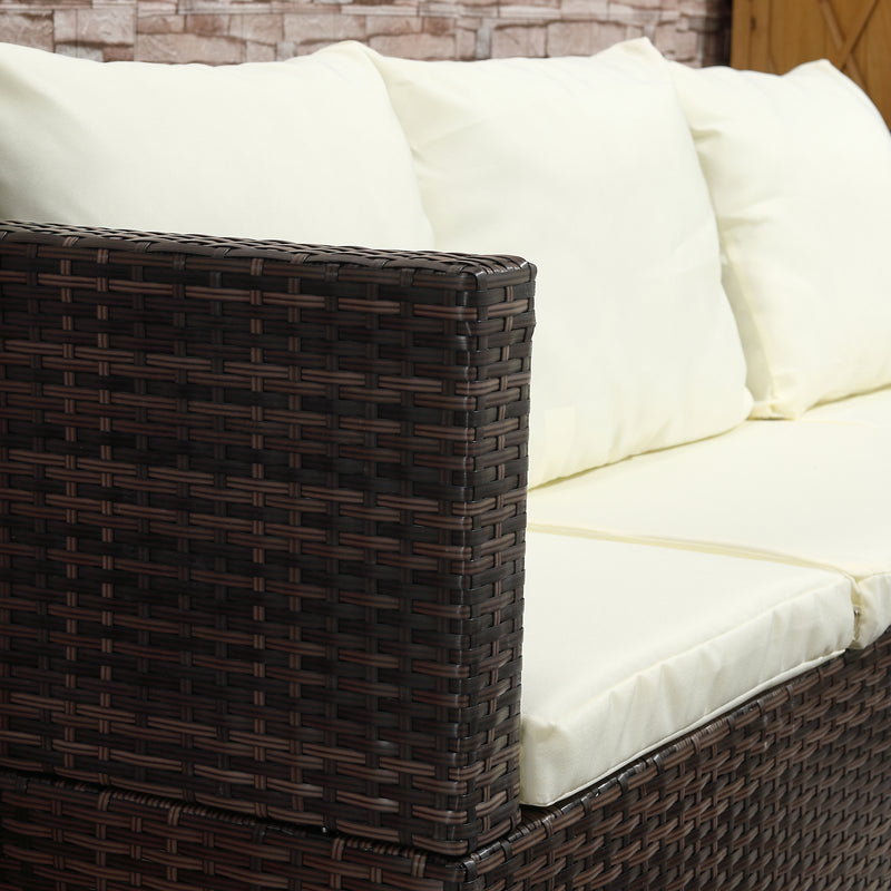 Outsunny Rattan Garden Sofa Set Storage Table Wicker Patio Lounger 4-Seater Brow