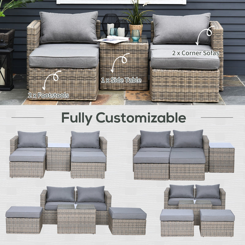 Outsunny 5 Pcs Rattan Garden Furniture Set Single Sofa Stool Coffee Table