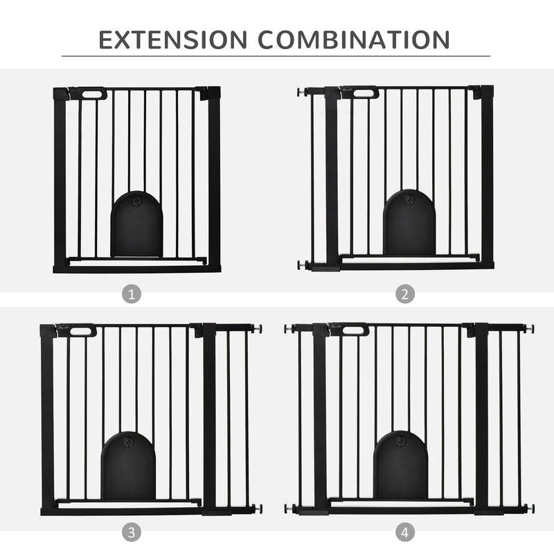 PawHut 75-103 cm Pet Safety Gate Pressure Fit Stair w/ Small Door Double Locking