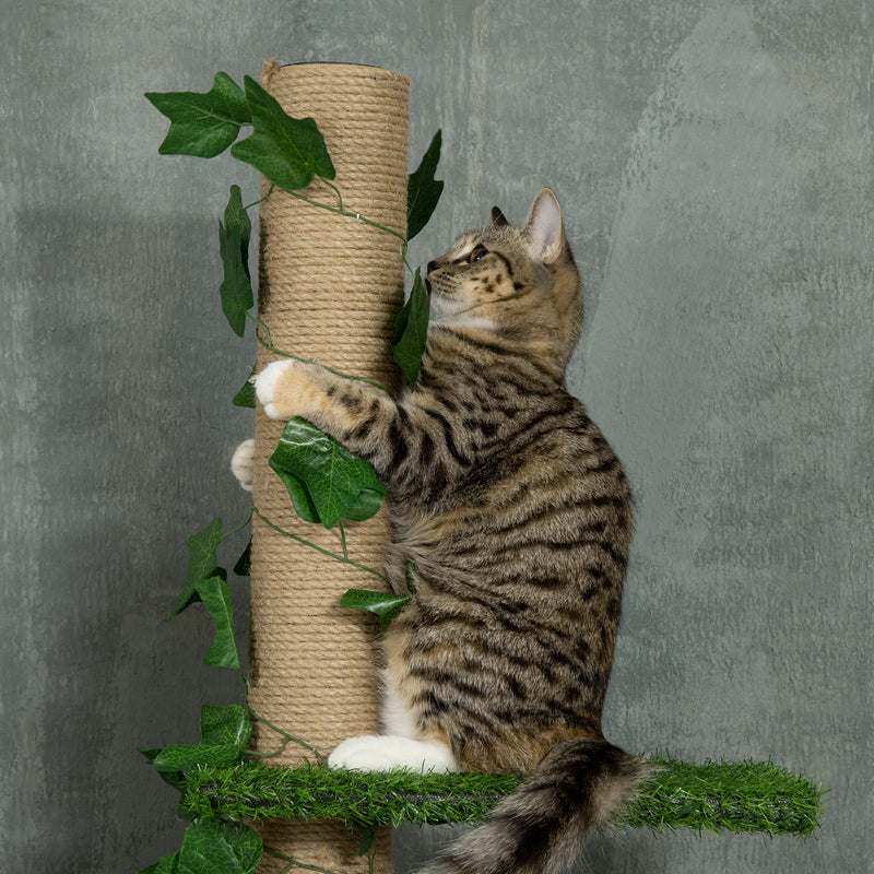 PawHut 242cm Adjustable Floor-To-Ceiling Cat Tower w/ Anti-Slip Kit - Green